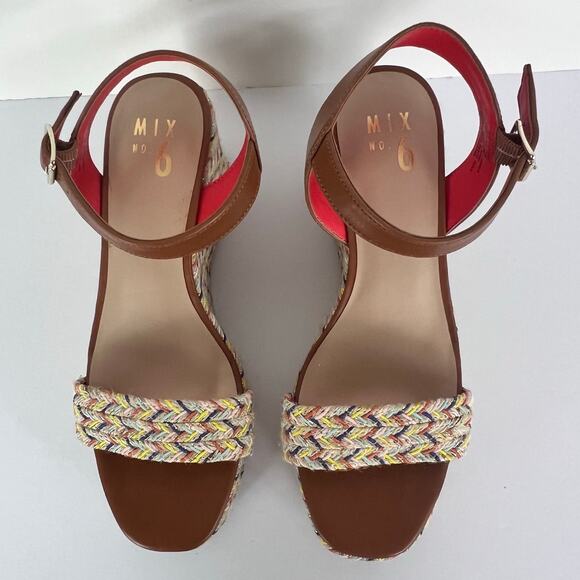 Mix No. 6 Cammie Sandals Size 7.5 M Tan Chevron Multicolor Wedge Platform Heels - Picture 5 of 9